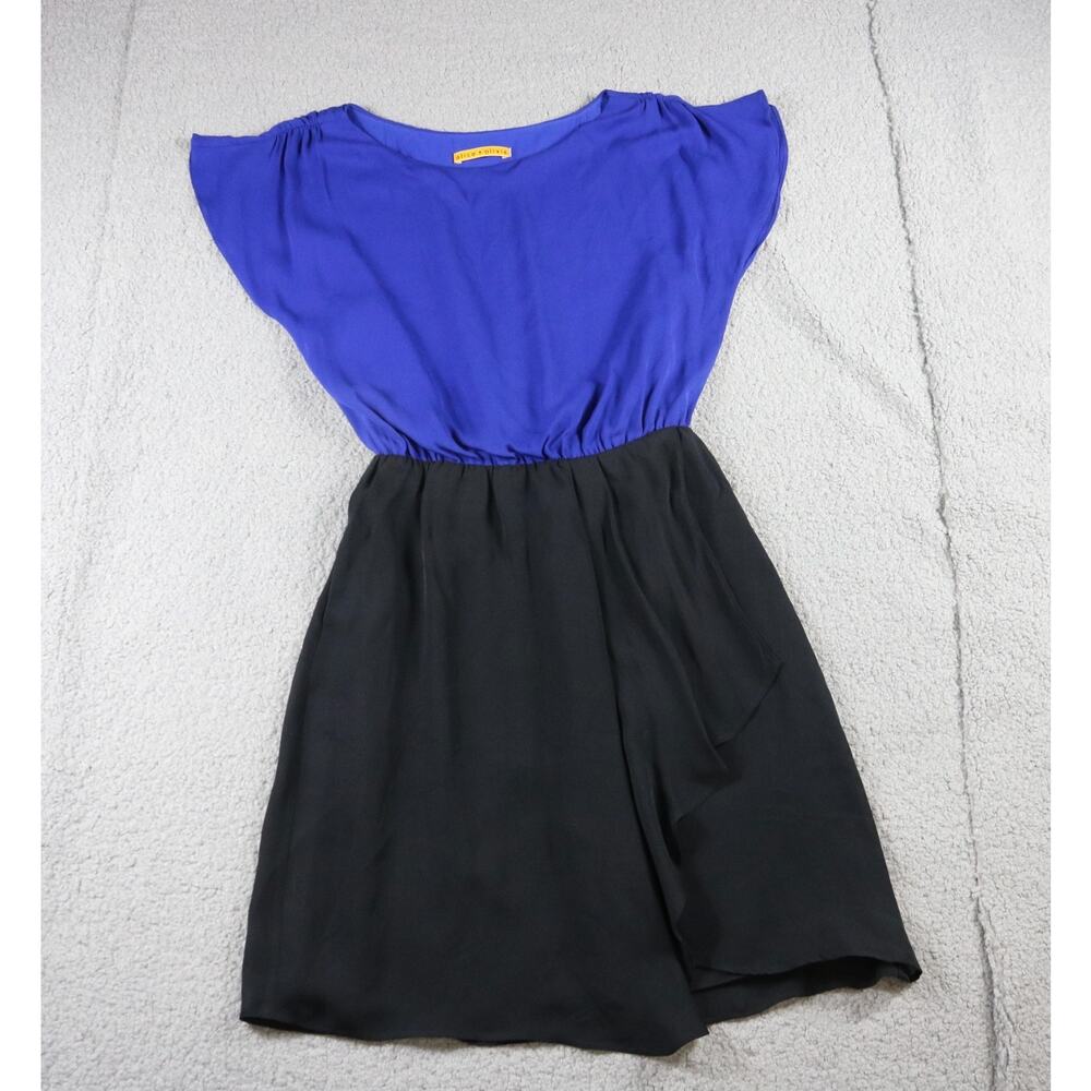 Alice and Olivia Dress M Blue Black Silk Blend Lined A Line Slip On